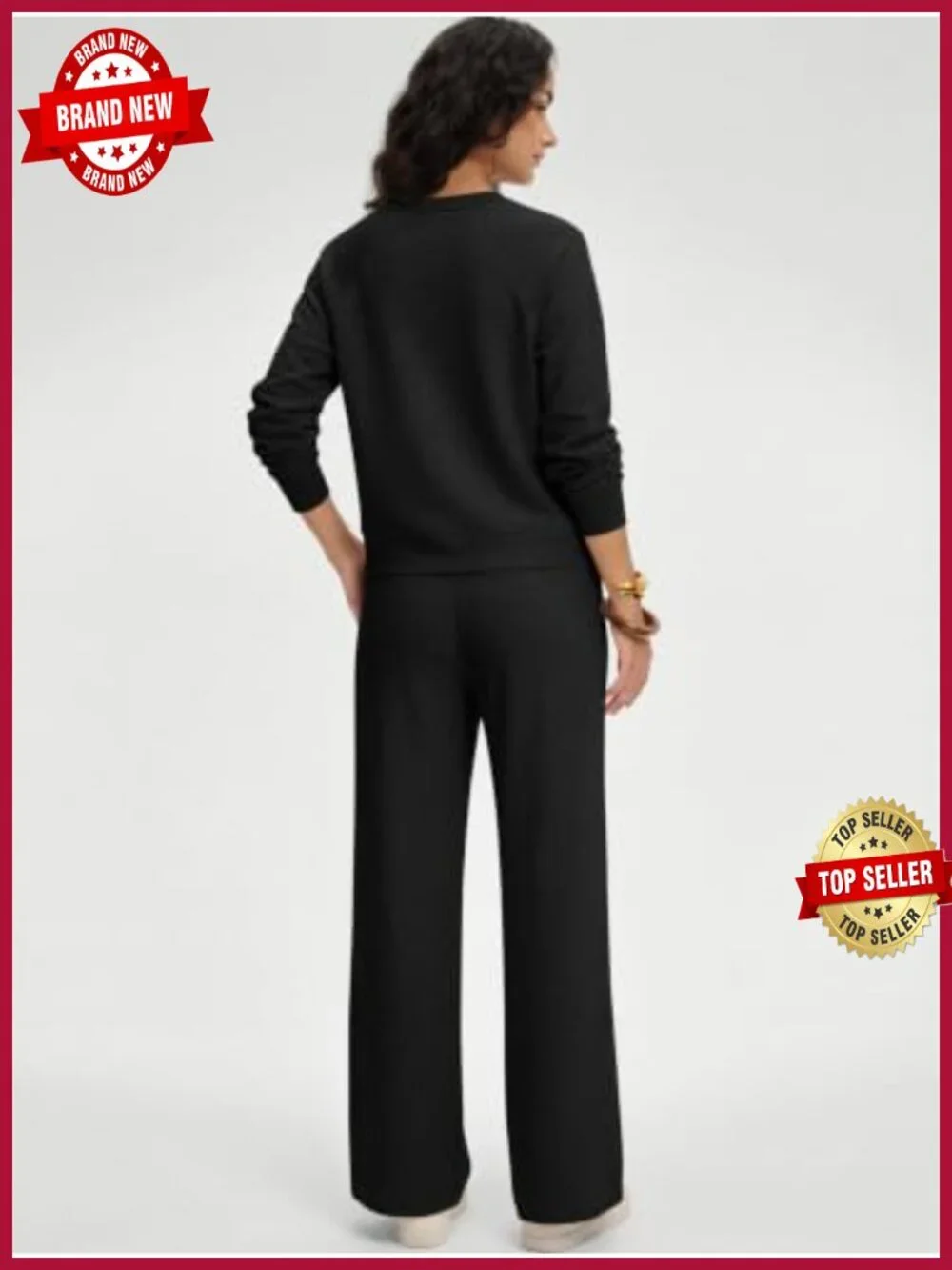 Women's 2 Piece Lounge Set - V Neck Top & Wide Leg Pants, Wrinkle-Free Travel